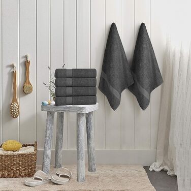 Набір рушників Utopia Towels 6 шт, 100% бавовна, 60x120 см, сірі, з петелькою для підвішування, м'які та вбираючі банні рушники