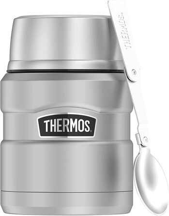 Термос для їжі Thermos Stainless King 470 мл з ложкою, нержавіюча сталь, тримає тепло 9 годин/холод 14 годин, герметичний контейнер для супу, каші, страв