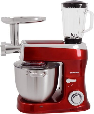 Кухонна машина Syntrox Germany 1500 Вт з м'ясорубкою, міксером та 7,5 л чашею з нержавіючої сталі, червона