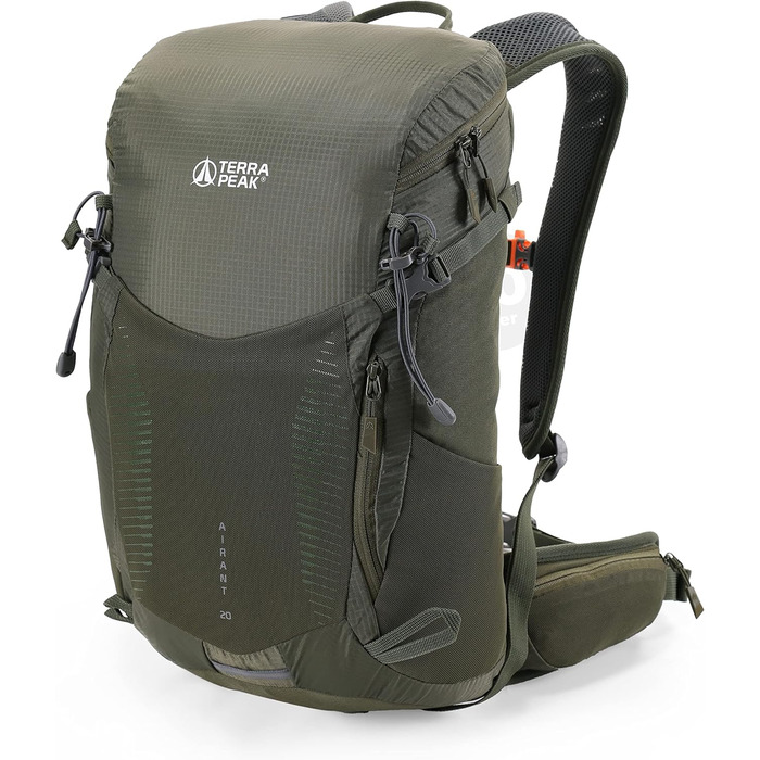 Рюкзак Terra Peak Airant з вентильованою спинкою, 20л, оливковий, туристичний, з поясом, тримачем для питної системи та дощовиком