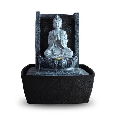 Фонтан для медитації Zen'Light Nirvana з Буддою та LED-підсвіткою. Сучасний декор для дому, Фен-Шуй, сірий, H 26 см