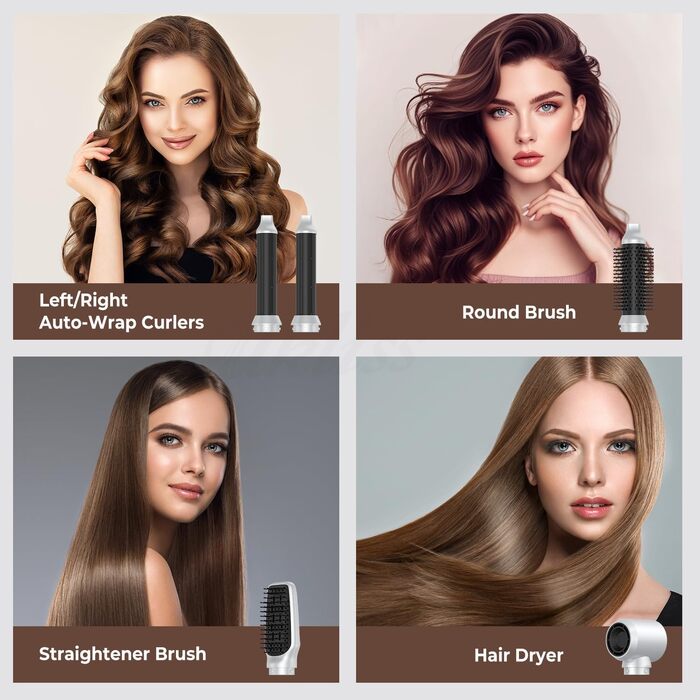 Набір для укладки волосся Hairstyler 5-в-1 з автоматичною плойкою та феном, білий