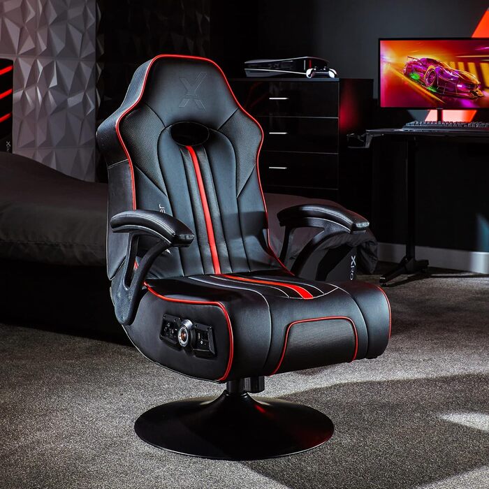 Ігрове крісло X Rocker Torque 2.1 з Bluetooth, вібрацією та аудіосистемою, червоне, педестальне крісло для геймерів та розваг