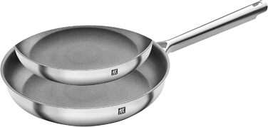 Набір сковорідок ZWILLING TrueFlow, 2 шт (24 см + 28 см), з антипригарним покриттям, для індукційних плит, нержавіюча сталь, срібно-чорний