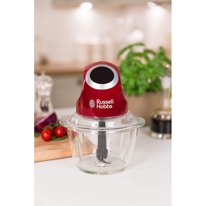 Електричний міні-подрібнювач Russell Hobbs Desire (24660-56) для овочів, фруктів та м'яса, скляна чаша 500 мл з кришкою для зберігання, червоний