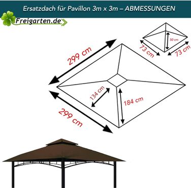 Заміна даху для павільйону 3x3 м, водонепроникний, Panama PVC 370 г/м², колір коричневий (модель 6), freigarten.de