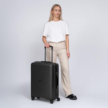 Валіза середня REDOLZ Essentials 05, 67 см, чорна, поліпропілен, 4 подвійні колеса, TSA-замок
