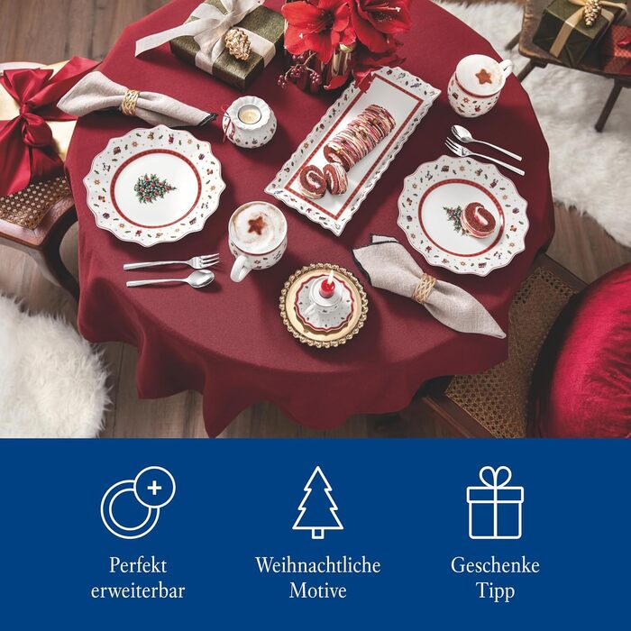 Villeroy & Boch Toy's Delight: Сніданок на двох - сервіз для двох осіб (6 предметів), білий/червоний. Преміум-посуд Villeroy & Boch для святкування Різдва.