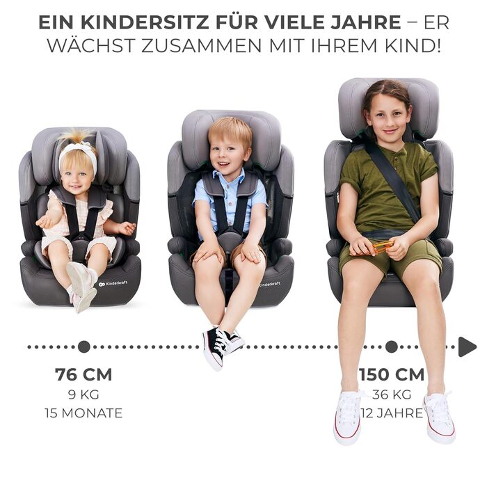 Дитяче автокрісло Kinderkraft Comfort Up i-Size, 76-150 см, 5-точковий ремінь, регульований підголівник, чорне, ECE R129/03