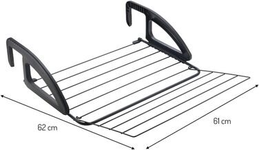 Сушарка для білизни Metaltex, металева, чорна матова, для радіатора та балкона, 62x61x17 см