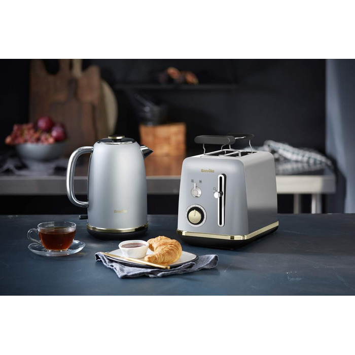 Тостер Breville Mostra для 2 скибок з підставкою для булочок, сріблястий з золотими акцентами