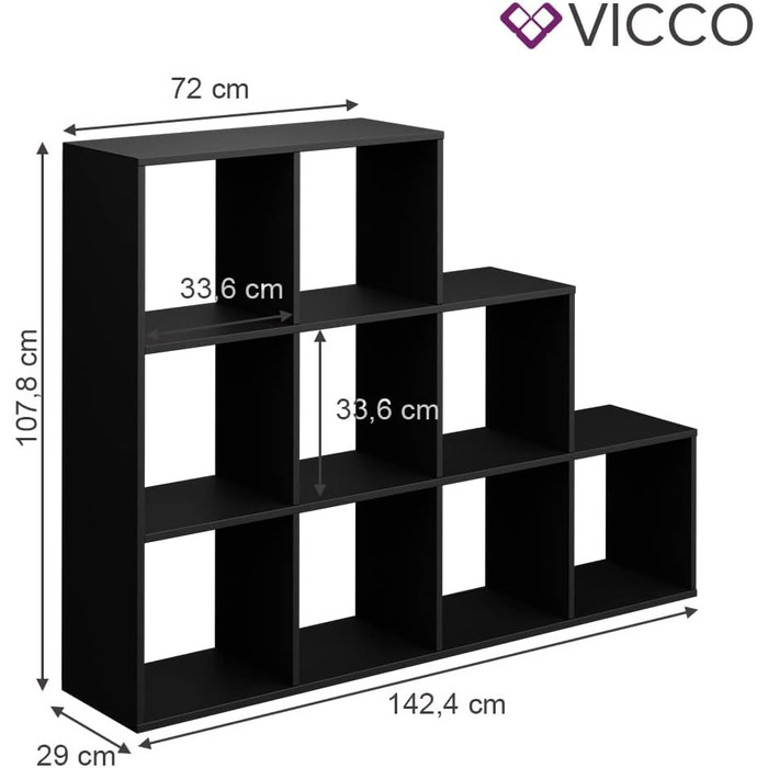 Сходова етажерка Vicco, чорна, 142.2 x 107.8 см – стелаж для зберігання