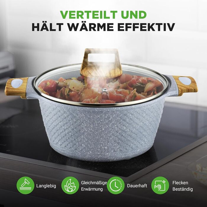 Набір посуду NutriChef 22 предмети антипригарний мармуровий блакитний – сковороди, каструлі, аксесуари для кухні, індукція
