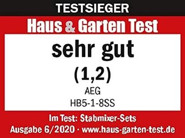Занурювальний блендер AEG HB5-1-8SS, 2 леза з нержавіючої сталі, насадки, змінна швидкість, турборежим, мийка в посудомийці, чорний