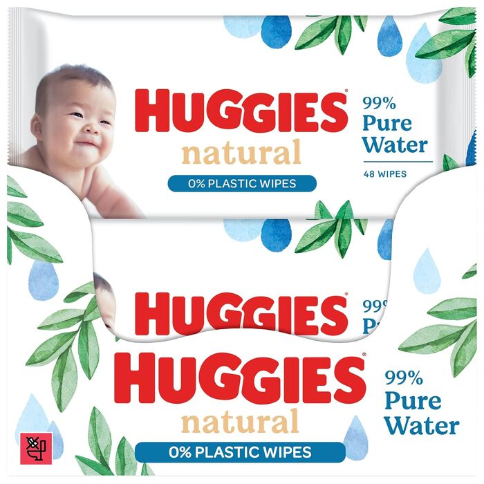 Дитячі вологі серветки Huggies Natural Biodegradable Sensitive, біорозкладні, для чутливої шкіри, велика упаковка (8х48 шт)