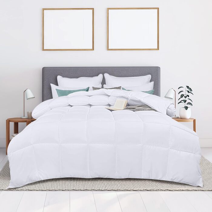Ковдра постільна Utopia Bedding 200x200 см, стегане пухове покривало з наповнювачем з поліестеру 350 GSM (біле)