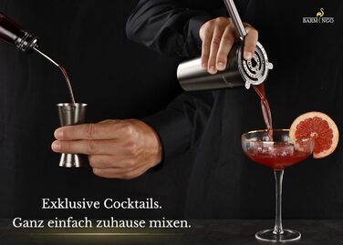 Набір для коктейлів з нержавіючої сталі 11 предметів – набір Boston Cocktail Shaker 825мл з підставкою та аксесуарами для бару, набір для бармена, набір для приготування коктейлів, барний набір, Boston Shaker, чорний металік
