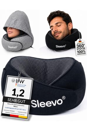 Ергономічна подушка для подорожей з ефектом пам'яті (Memory Foam) та капюшоном-маскою для сну, сіра (розмір M)