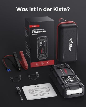 Powerbank Flylinktech 8000A для авто: стрибок старту, 26800mAh, PD65W, 8000A, для бензинових та дизельних двигунів (до 12.0L)