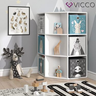 Дитяча полиця Vicco Luigi, біла, 64x107.8 см, з 4 коробками для зберігання