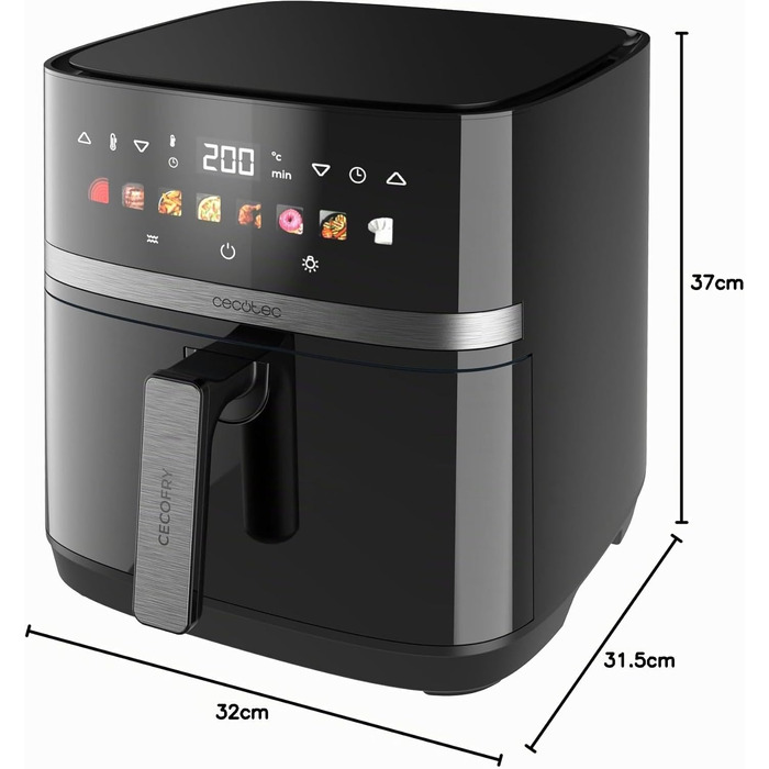 Аерофритюрниця Cecotec Cecofry & Grill Duoheat 4000 без олії, 8л, 1900Вт, з рухомою перегородкою та грилем, чорна