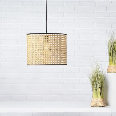 Підвісна лампа Lightbox Boho у натуральному стилі з ротангу та металу, світло-коричнева/чорна, кабель 174 см, діаметр 30 см, цоколь E27, макс. 60 Вт