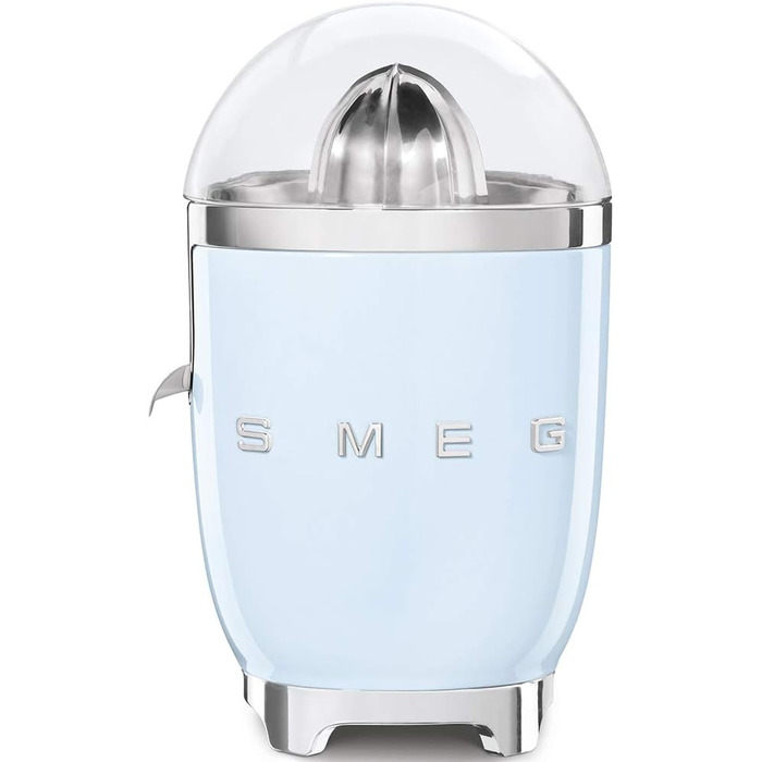 Соковижималка для цитрусових SMEG CJF11PBEU, електрична, 70 Вт, нержавіюча сталь, антикрапельний носик, універсальний конус, пастельно-блакитна