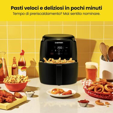 Електрична аерофритюрниця Chefman 4.75 л, цифрова керування One Touch, антипригарне покриття, чорна