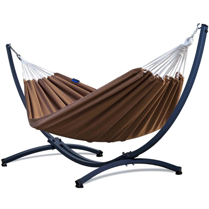 Гамак подвійний Potenza Outdoor з металевим каркасом для 2 осіб (XXL 220x160 см, до 200 кг, колір тофі, каркас графіт)