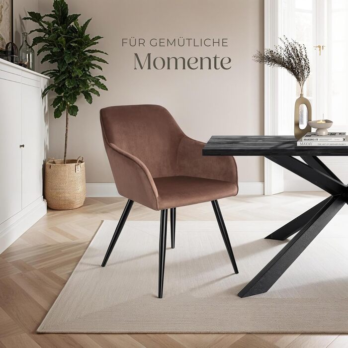 Тумба Teka з м'яким сидінням з велюру, крісло для вітальні, оббитий офісний стілець з чорними металевими ніжками, стілець для туалетного столика - коричневий/чорний (1 шт.)