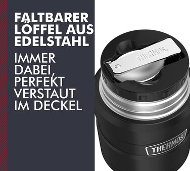 Термос для їжі Thermos STAINLESS KING 470 мл, чорний матовий, з ложкою, нержавіюча сталь, зберігає тепло 6 годин/холод 24 години, герметичний, для супу, мюслі, підходить для посудомийної машини