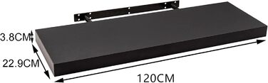 Полиця настінна WOLTU Wandboard для CD, DVD, книг, 120x22.9x3.8 см, чорна - для офісу, вітальні, спальні, кухні RG9315sz