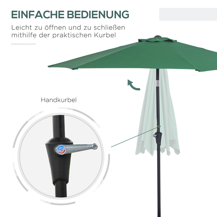 Аутсонячна шарнірна парасолька Garden Parasol Market Парасолька з ручною рукояткою Alu 180/㎡ Поліестер темно-зелений ∅2,6 x 2,35 м