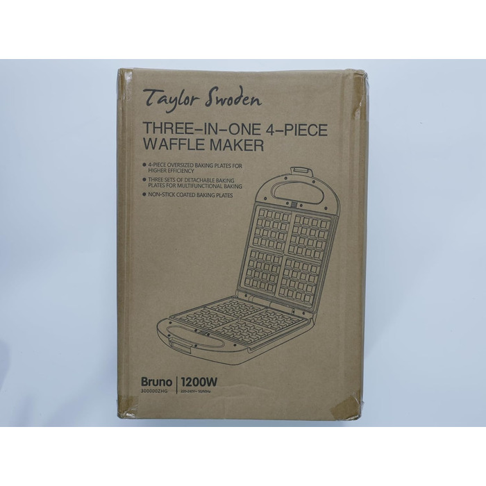 Сендвічниця 3-в-1 Taylor Swoden Bruno, вафельниця, гриль, 1200 Вт, на 4 сендвічі, антипригарне покриття, знімні пластини, обертання на 180°, BPA-free