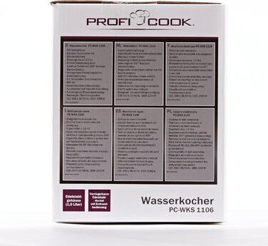 Електрочайник ProfiCook 1 л, нержавійка, 2200 Вт, компактний, BPA-free, одноручне керування, індикатор рівня води, модель PC-WKS 1106