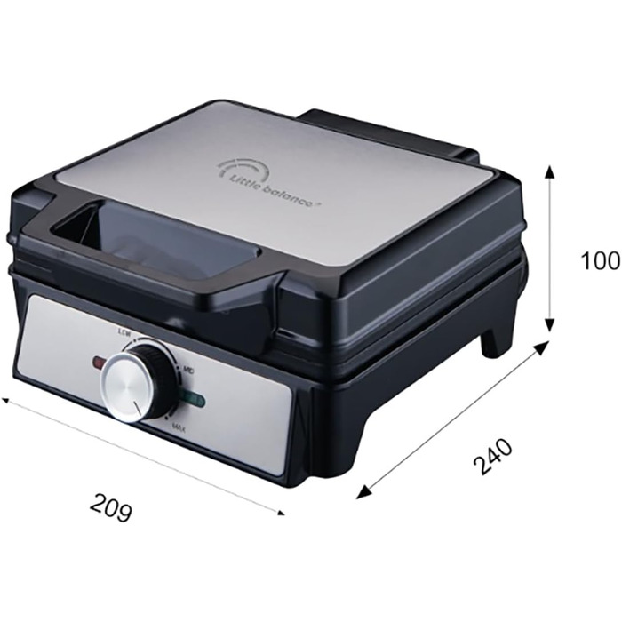 Електричний вафельниця LITTLE BALANCE 8816 Power Waffeln 1600W, антипригарне покриття без PFAS, для товстих та хрустких бельгійських вафель, чорна, 20 x 17 см