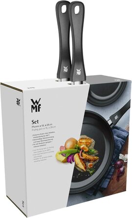 Набір сковорідок WMF Devil 2 шт, 18 і 28 см, індукційні, нержавіюча сталь Cromargan з керамічним покриттям, пластикові ручки