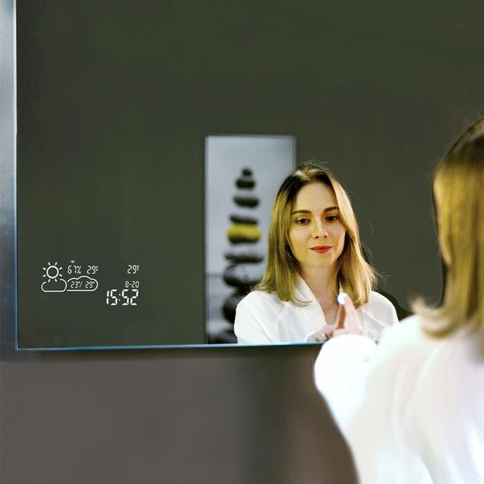 Дзеркало для ванної кімнати LED ByeCold 60x80 см з підсвічуванням, антизапарювання, WiFi, погода та дата, сенсорне управління