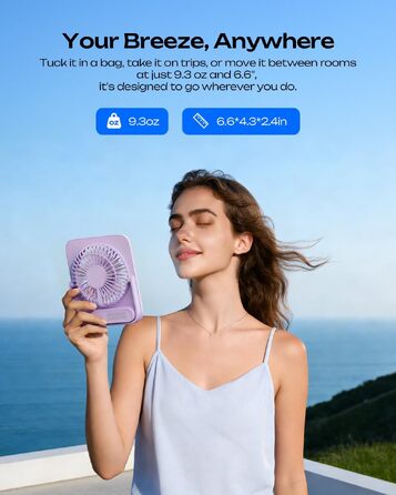 Портативний настільний вентилятор Otlonpe з акумулятором 4000mAh, 4 швидкості, складаний USB вентилятор для офісу, спальні, подорожей (фіолетовий)