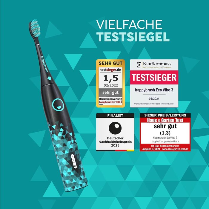 Електрична зубна щітка HappyBrush Eco Vibe 3+ – Чорний/М'ятний – 2 роки гарантії