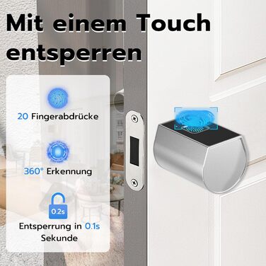 Розумний дверний замок Eseesmart з відбитком пальця, електронний Bluetooth замок 80 мм з циліндром, 2 ключі, керування через додаток