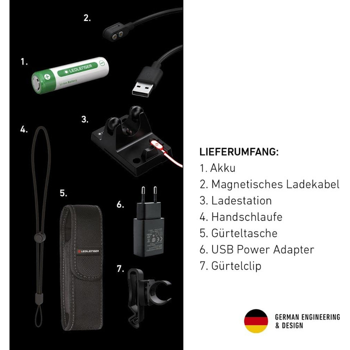 Ліхтарик Ledlenser P7R Work, LED, акумуляторний, 900 люмен, IP68, 21700 Li-ion, фокусування, висока CRI, USB-магнітна зарядка, дальність 240 м, станція зарядки