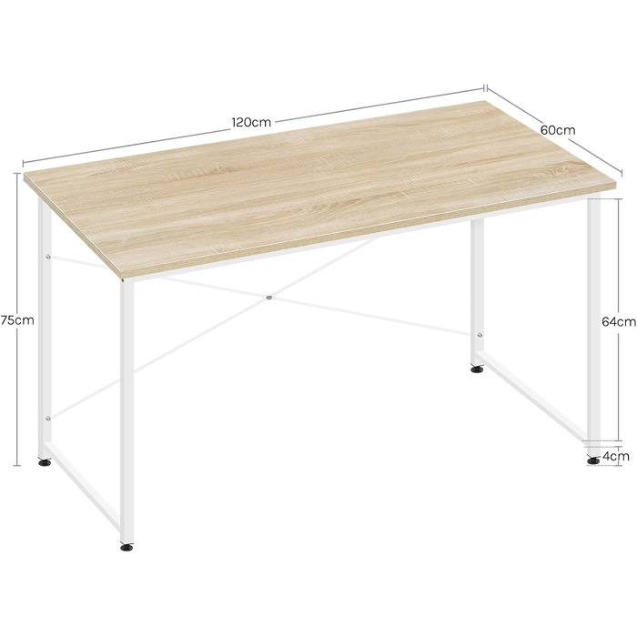 Письмовий стіл WOLTU для комп'ютера, офісний кутовий стіл з металевим каркасом, дерев'яний (100x50 см, Дуб світлий + білий)