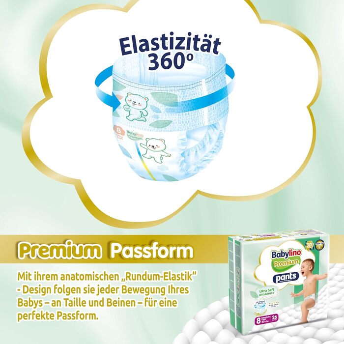 Підгузки-трусики Babylino Premium Pants розмір 8 XXL (20+ кг), з ультра-м'яким фільтром, 104 шт.