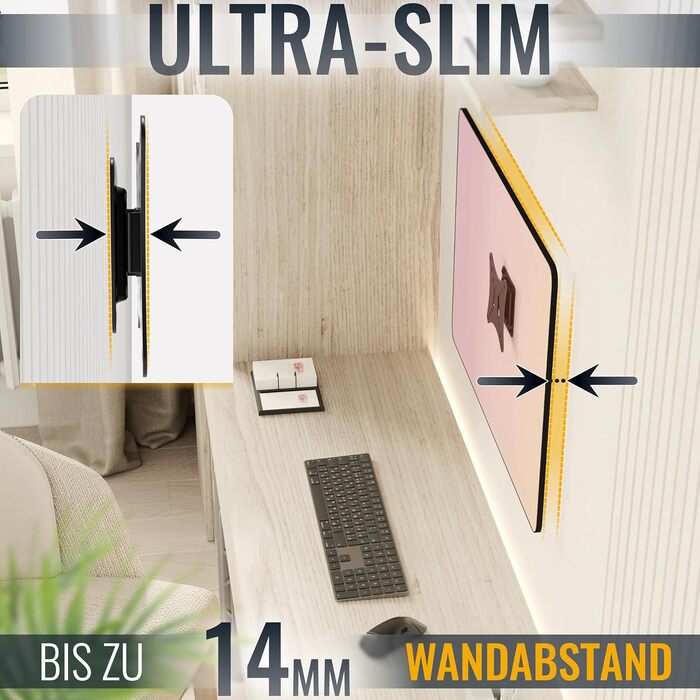 Настінний кронштейн для монітора та ТВ RICOO N0611, фіксований Slim, для екранів 13-34 дюймів, VESA 75x75 / 100x100 мм, до 20 кг