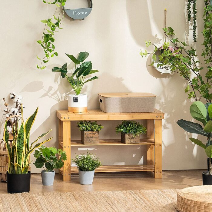 Бамбукова лавка для взуття APICIZON, 70x28x45 см, з сидінням, 3 полиці, для передпокою, вітальні, ванної, натуральний колір