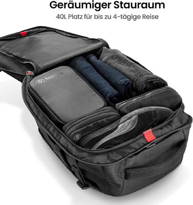 Дорожній рюкзак tomtoc 40L Reiserucksack для ручної поклажі, TSA-сумісний, чорний