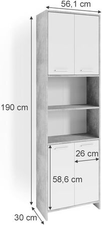 Шафа для ванної Vicco Maris, бетон/білий, 56.1x190 см