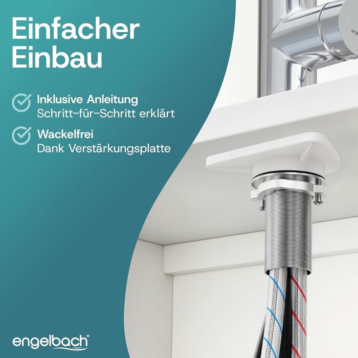 Змішувач кухонний Engelbach® висувний, поворотний на 360°, нержавіюча сталь 304, 2 режими подачі води, для мийки (хром)