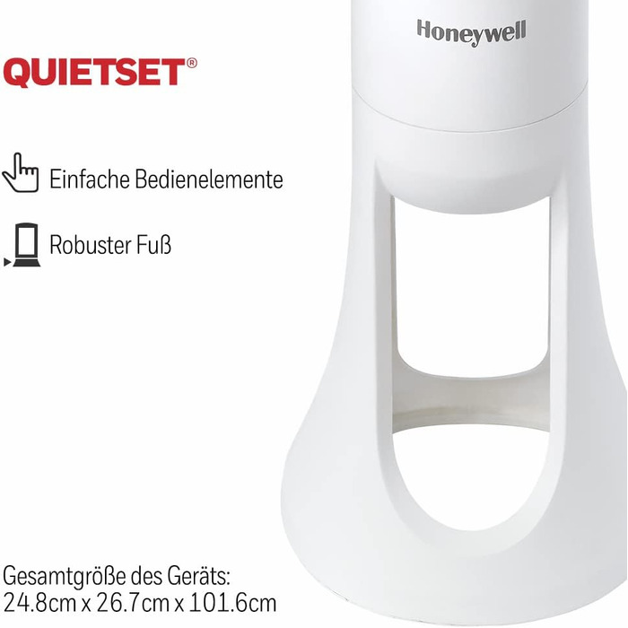 Оцилюючий турбовентилятор Honeywell QuietSet HYF260 для всієї кімнати, 5 швидкостей, 80° осциляція, таймер, автоматичне вимкнення підсвітки, пульт ДК